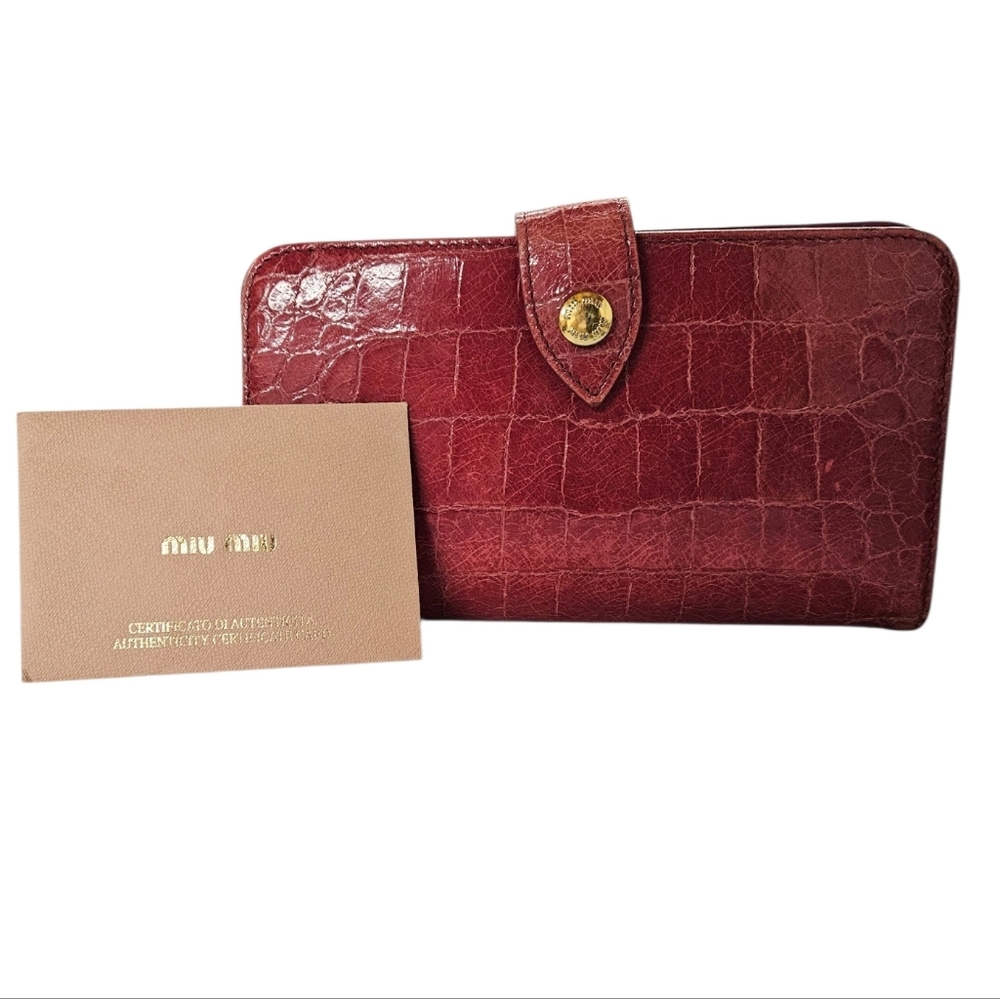Miu Miu Kisslock Crocodile Embossed Leather Clutch Phone Wallet In Peony Pink - Picture 3 of 17